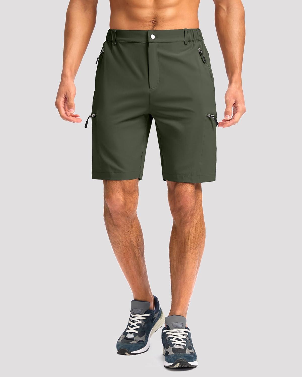 imageG Gradual Mens Hiking Cargo Shorts with 4 Zipper Pockets 9 Quick Dry Lightweight Casual Work Shorts for Men Golf FishingOarmy Green