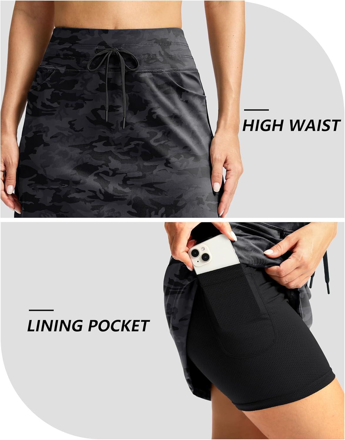 imageG Gradual Womens 18 Golf Skorts Skirts with 3 Pockets High Waisted Athletic Skorts for Women Stretchy Tennis SkirtsBlack Camo