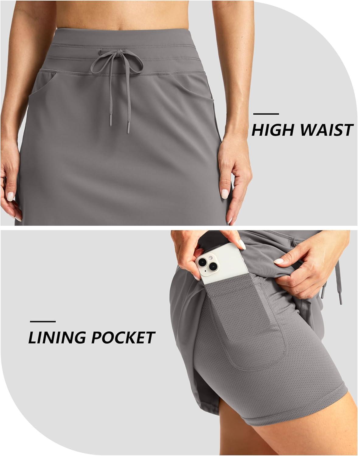 imageG Gradual Womens 18 Golf Skorts Skirts with 3 Pockets High Waisted Athletic Skorts for Women Stretchy Tennis SkirtsLight Grey
