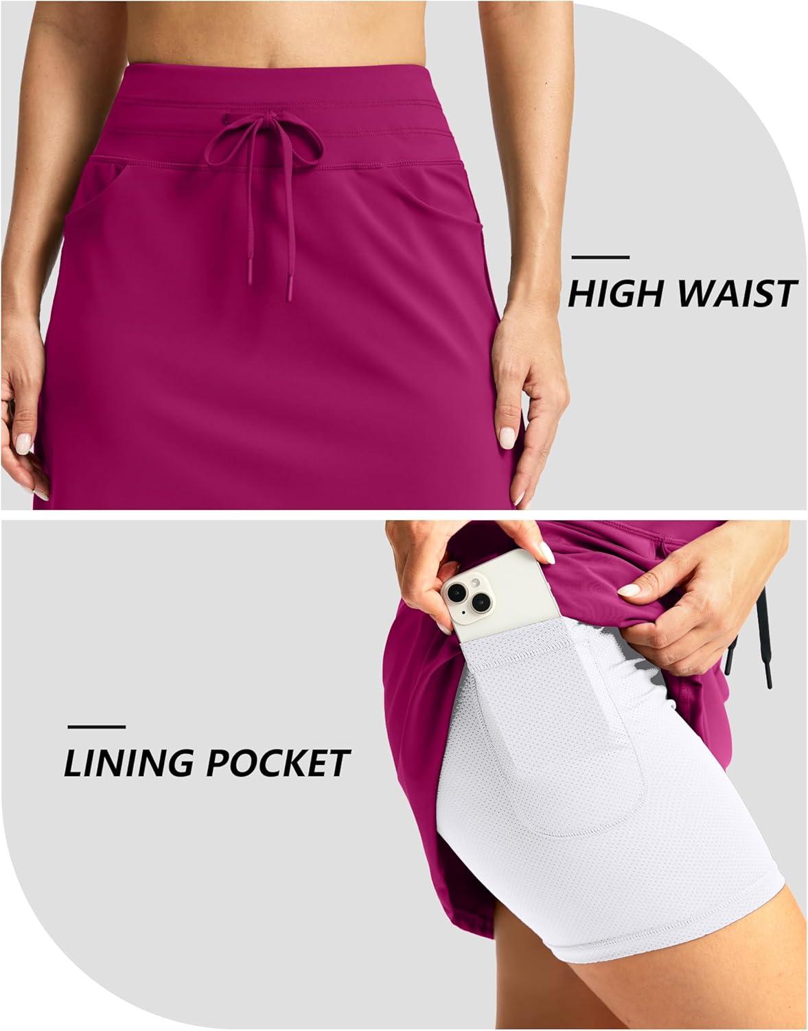 imageG Gradual Womens 18 Golf Skorts Skirts with 3 Pockets High Waisted Athletic Skorts for Women Stretchy Tennis SkirtsRose Red