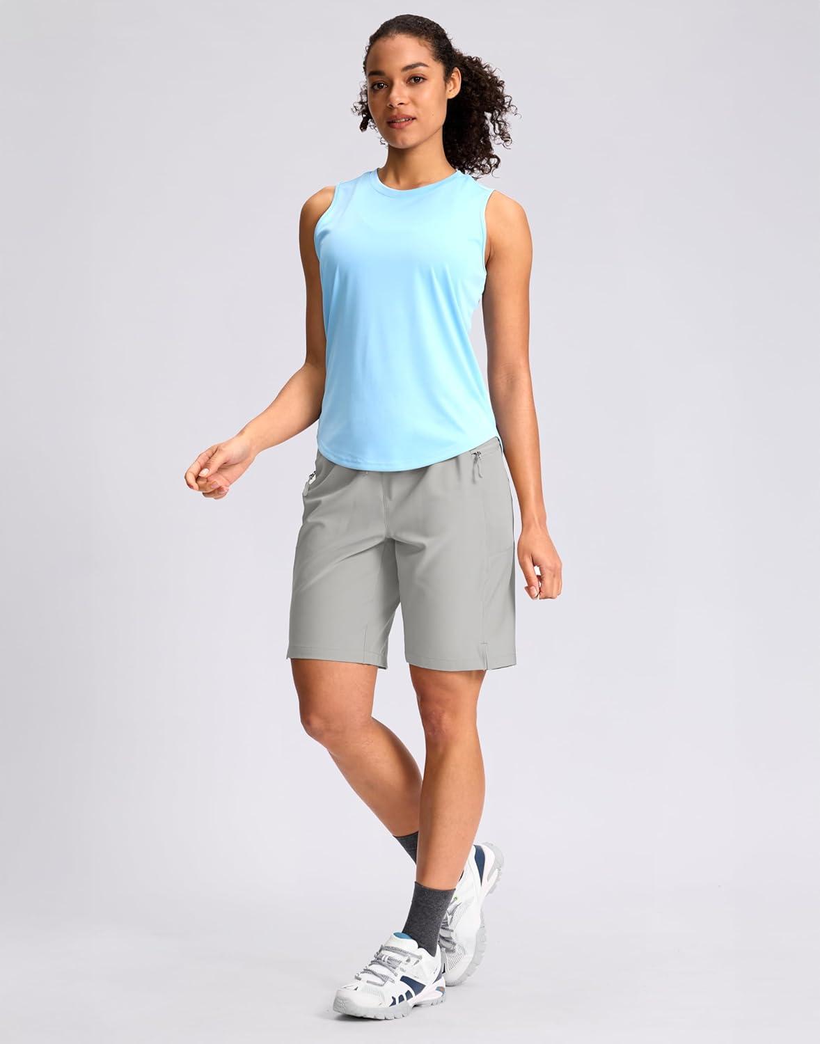 imageG Gradual Womens Hiking Shorts 2 Zipper Pockets Quick Dry Lightweigh 9 Bermuda Cargo Shorts Water Resistant Athletic GolfBright Grey