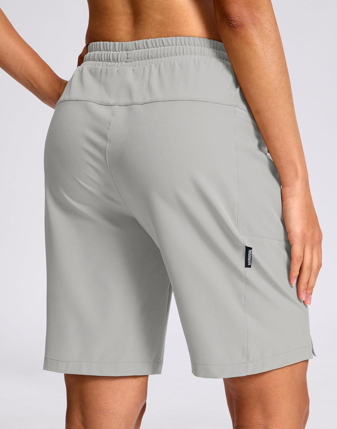 imageG Gradual Womens Hiking Shorts 2 Zipper Pockets Quick Dry Lightweigh 9 Bermuda Cargo Shorts Water Resistant Athletic GolfBright Grey