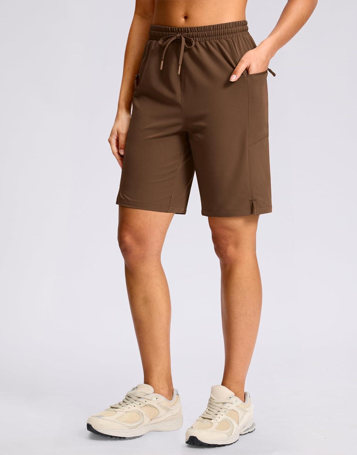 imageG Gradual Womens Hiking Shorts 2 Zipper Pockets Quick Dry Lightweigh 9 Bermuda Cargo Shorts Water Resistant Athletic GolfChestnut Brown