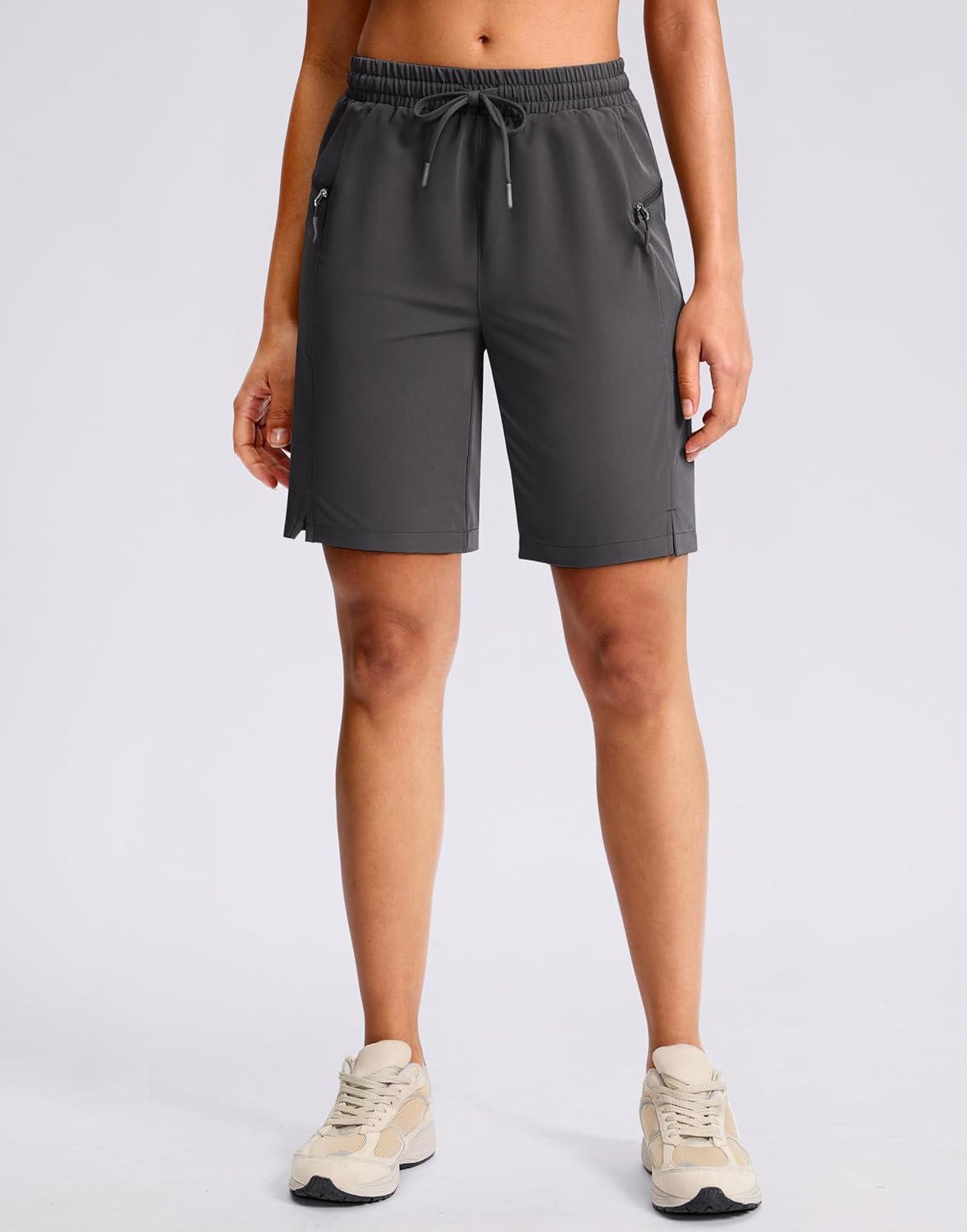 imageG Gradual Womens Hiking Shorts 2 Zipper Pockets Quick Dry Lightweigh 9 Bermuda Cargo Shorts Water Resistant Athletic GolfDark Grey