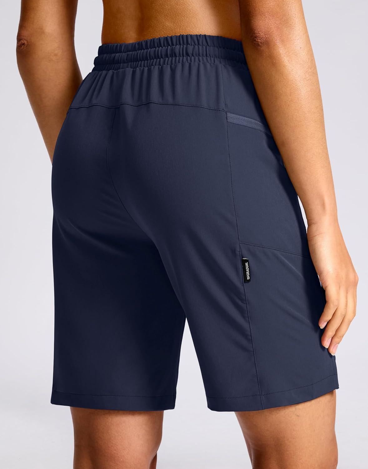 imageG Gradual Womens Hiking Shorts 2 Zipper Pockets Quick Dry Lightweigh 9 Bermuda Cargo Shorts Water Resistant Athletic GolfDark Navy