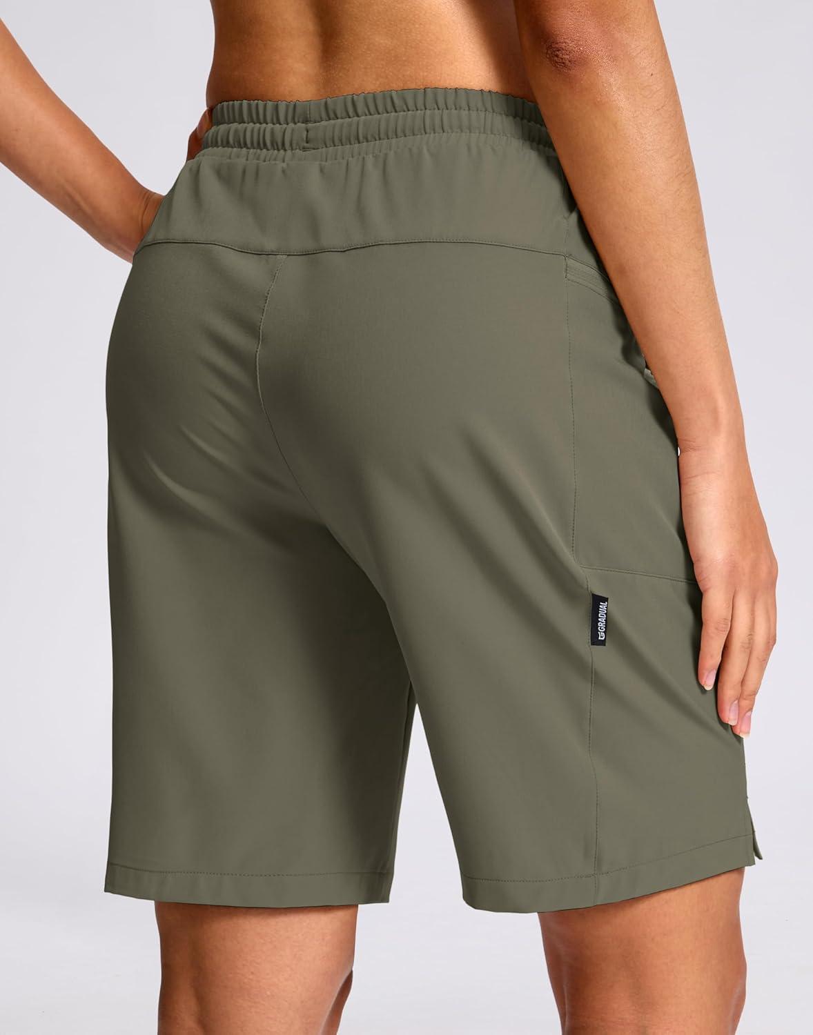 imageG Gradual Womens Hiking Shorts 2 Zipper Pockets Quick Dry Lightweigh 9 Bermuda Cargo Shorts Water Resistant Athletic GolfSage Grey Green