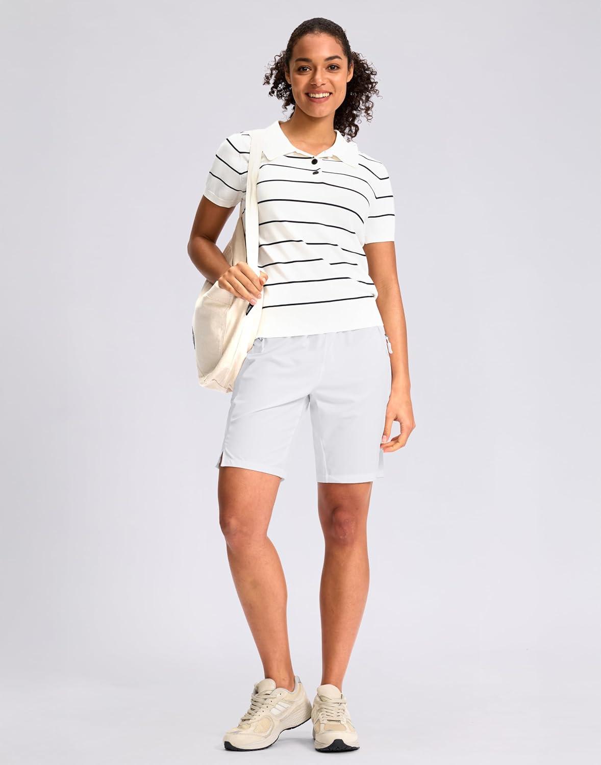 imageG Gradual Womens Hiking Shorts 2 Zipper Pockets Quick Dry Lightweigh 9 Bermuda Cargo Shorts Water Resistant Athletic GolfWhite