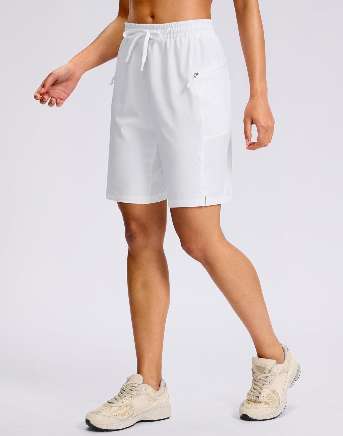 imageG Gradual Womens Hiking Shorts 2 Zipper Pockets Quick Dry Lightweigh 9 Bermuda Cargo Shorts Water Resistant Athletic GolfWhite