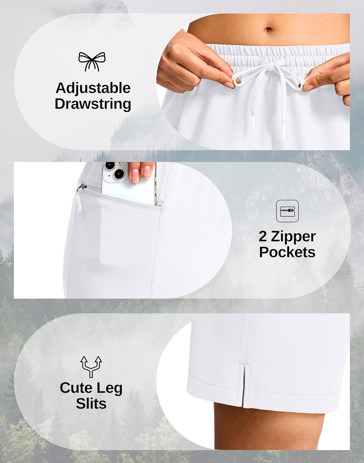 imageG Gradual Womens Hiking Shorts 2 Zipper Pockets Quick Dry Lightweigh 9 Bermuda Cargo Shorts Water Resistant Athletic GolfWhite