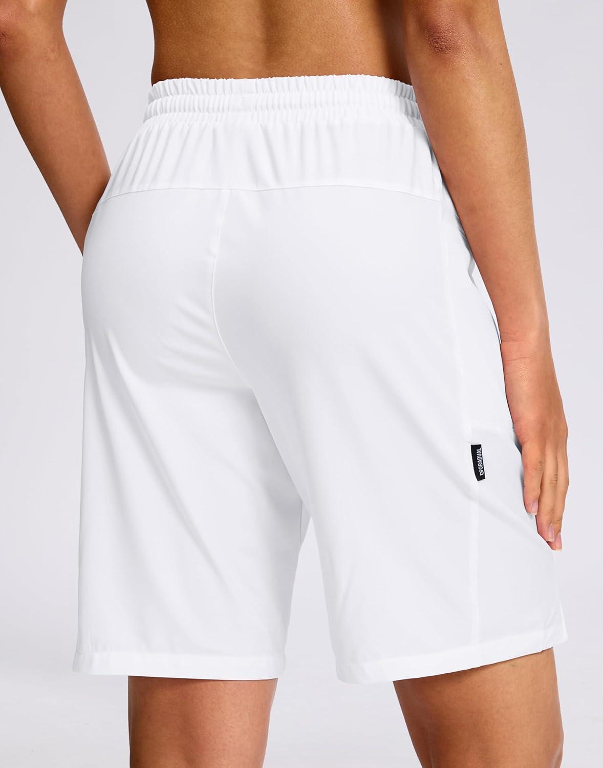 imageG Gradual Womens Hiking Shorts 2 Zipper Pockets Quick Dry Lightweigh 9 Bermuda Cargo Shorts Water Resistant Athletic GolfWhite
