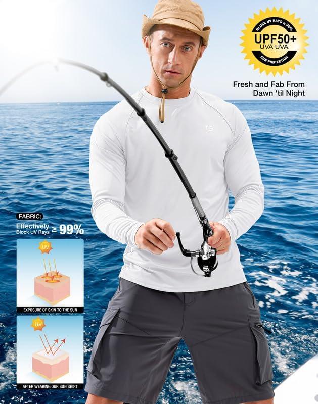 imageMens Sun Protection Long Sleeve Shirts UPF 50White