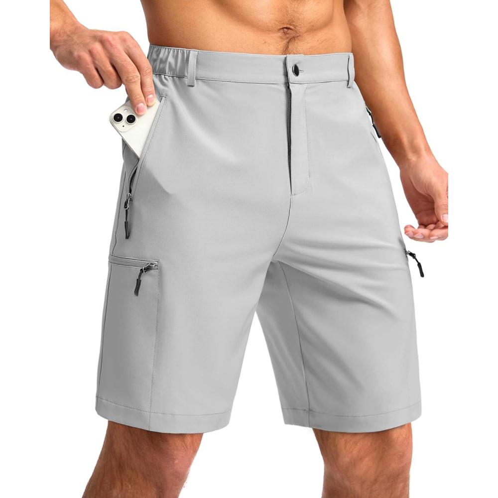 imageG Gradual Mens Hiking Cargo Shorts with 4 Zipper Pockets 9 Quick Dry Lightweight Casual Work Shorts for Men Golf FishingBright Grey
