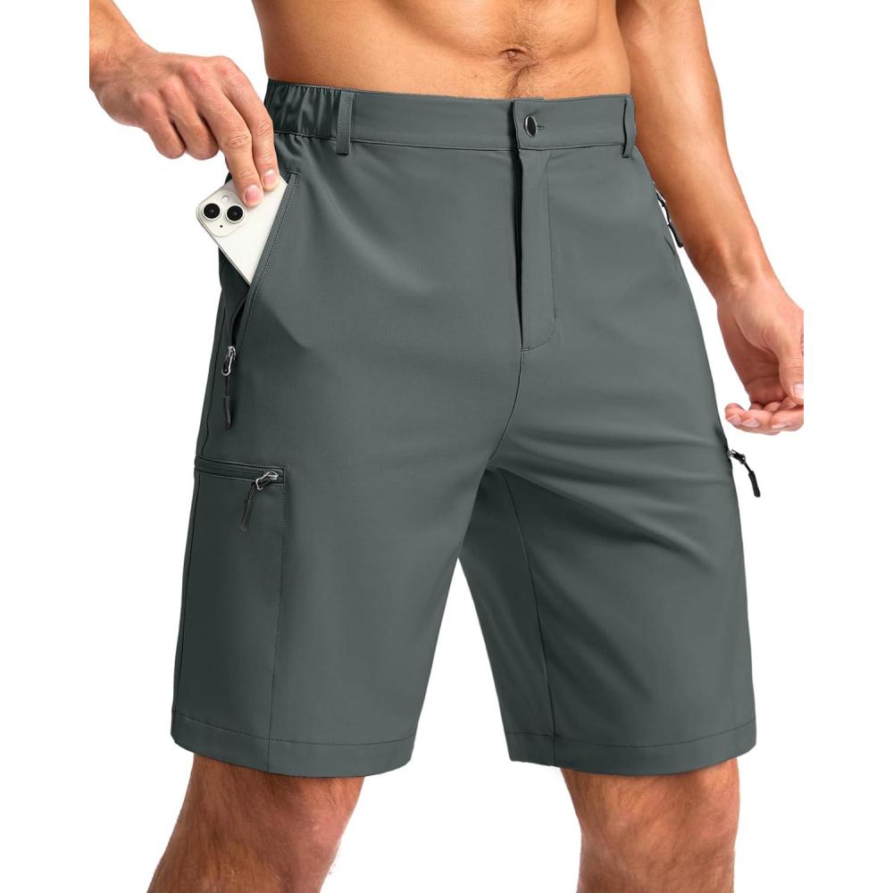 imageG Gradual Mens Hiking Cargo Shorts with 4 Zipper Pockets 9 Quick Dry Lightweight Casual Work Shorts for Men Golf FishingDeep Grey