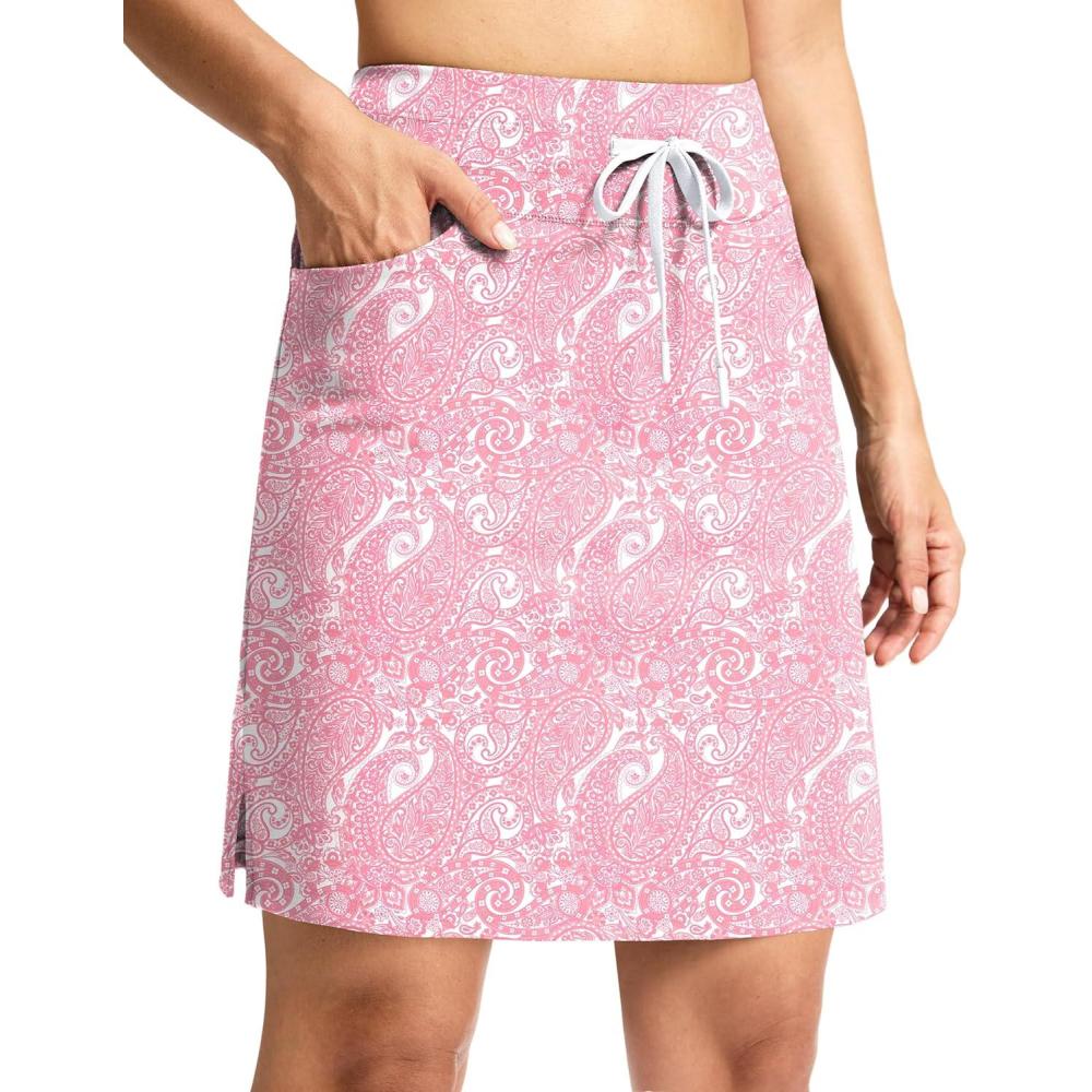 imageG Gradual Womens 18 Golf Skorts Skirts with 3 Pockets High Waisted Athletic Skorts for Women Stretchy Tennis SkirtsPink Paisley