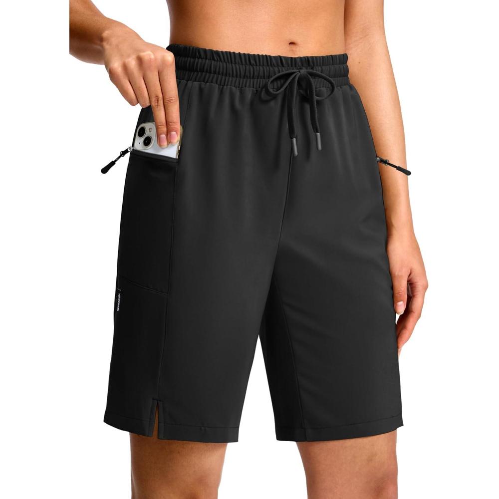 imageG Gradual Womens Hiking Shorts 2 Zipper Pockets Quick Dry Lightweigh 9 Bermuda Cargo Shorts Water Resistant Athletic GolfBlack