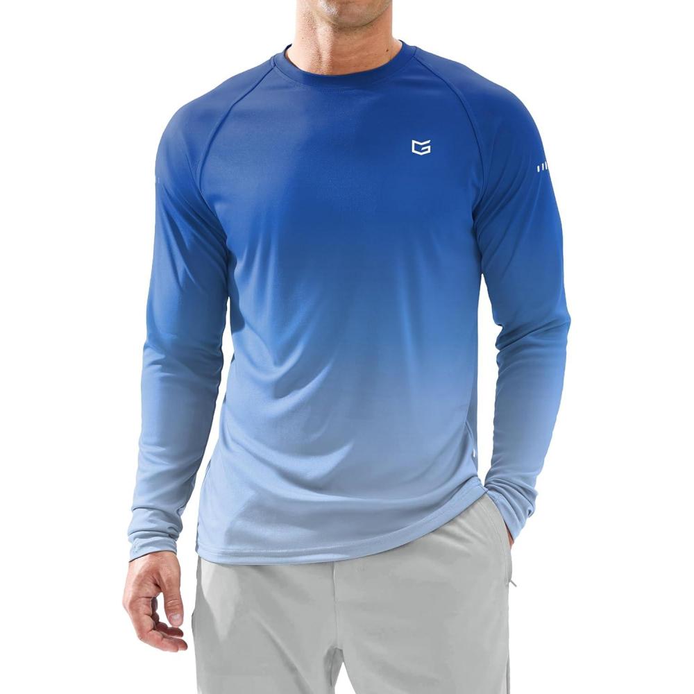 imageMens Sun Protection Long Sleeve Shirts UPF 50Gradient Blue White