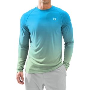 Men’s Sun Protection Long Sleeve Shirts UPF 50+(Gradient Green Yellow)