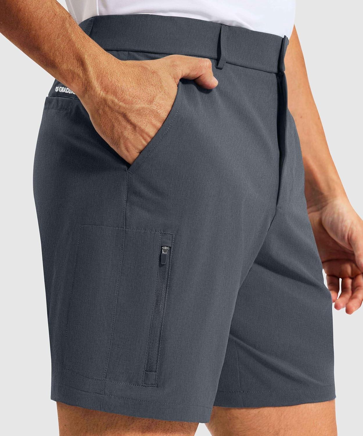 imageG Gradual Mens Golf Dress Shorts 7 Inch Inseam Lightweight Quick Dry Chino Casual Work Shorts for Men with 4 PocketsDeep Grey