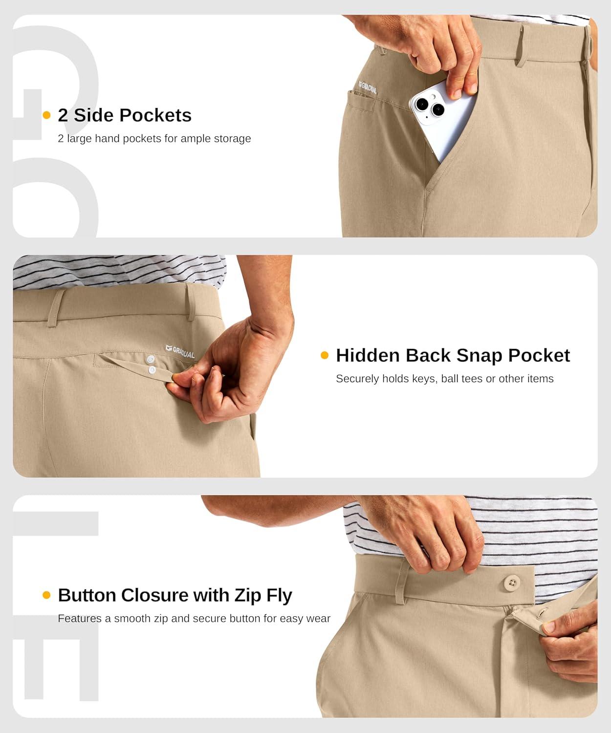 imageG Gradual Mens Golf Dress Shorts 7 Inch Inseam Lightweight Quick Dry Chino Casual Work Shorts for Men with 4 PocketsKhaki