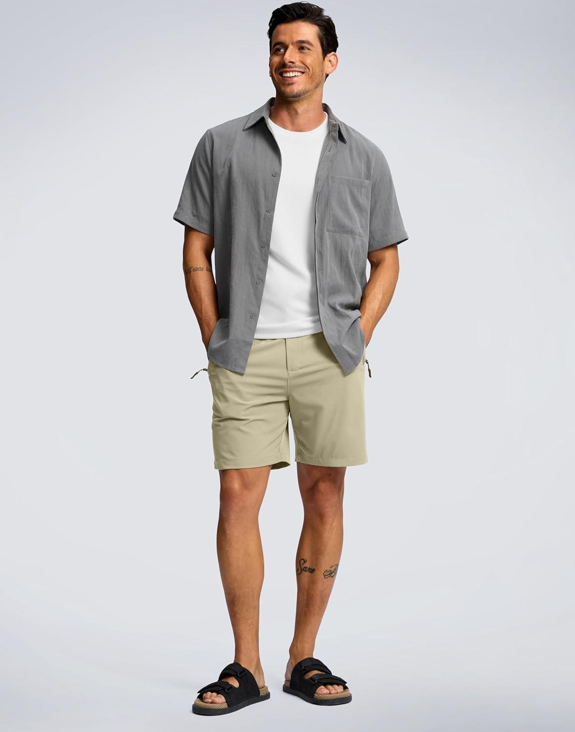 imageG Gradual Mens Shorts 7 5 9 Lightewight Casual Shorts for Men Hiking Golf Shorts with 3 Zipper PocketsLight Khaki