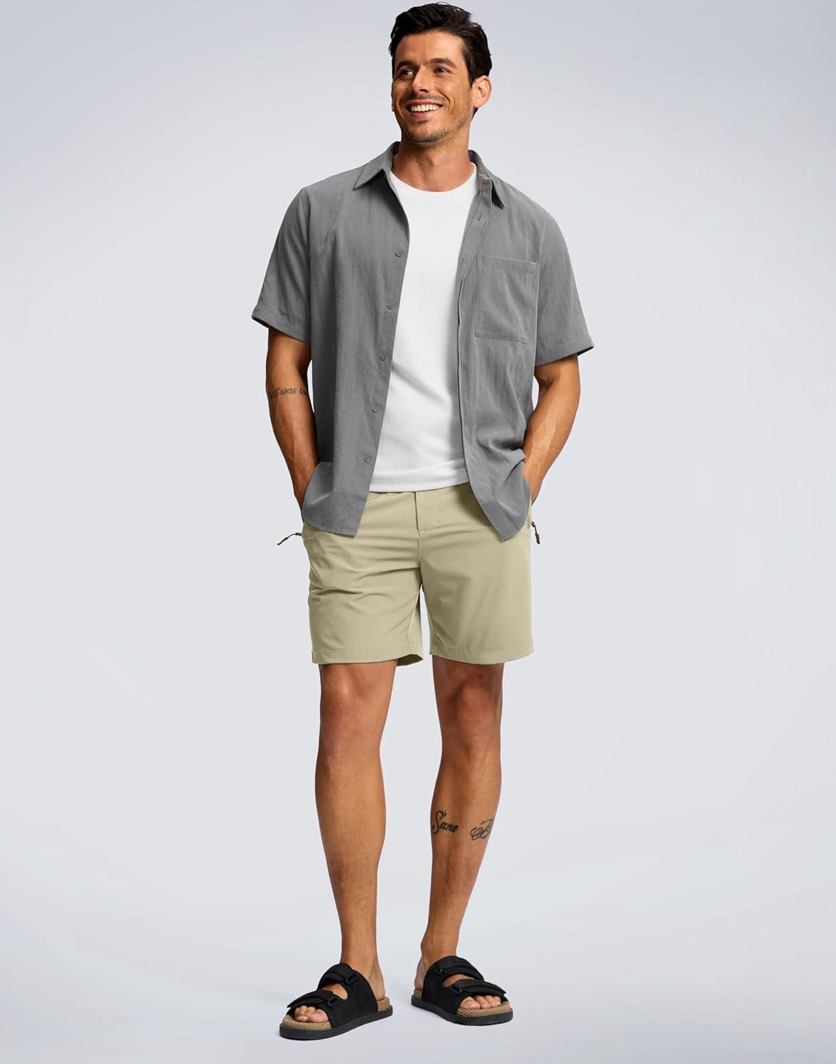 imageG Gradual Mens Shorts 7 5 9 Lightewight Casual Shorts for Men Hiking Golf Shorts with 3 Zipper PocketsLight Khaki