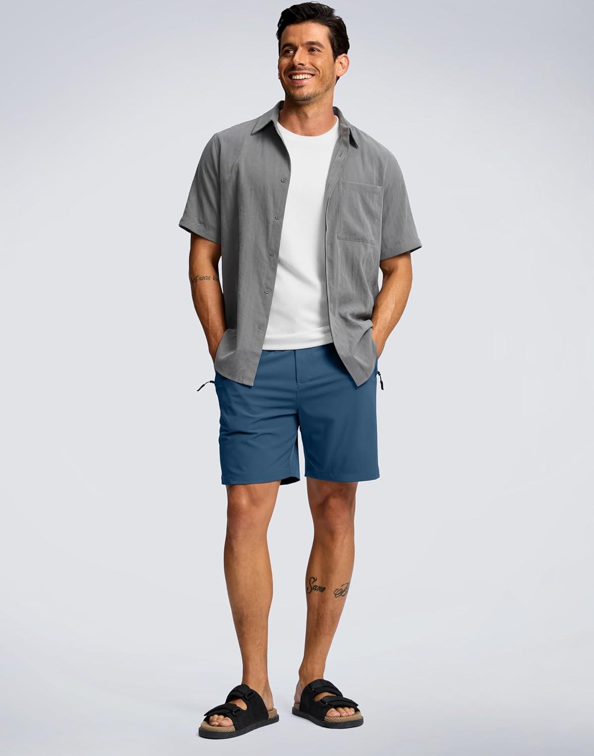 imageG Gradual Mens Shorts 7 5 9 Lightewight Casual Shorts for Men Hiking Golf Shorts with 3 Zipper PocketsTibetan Blue
