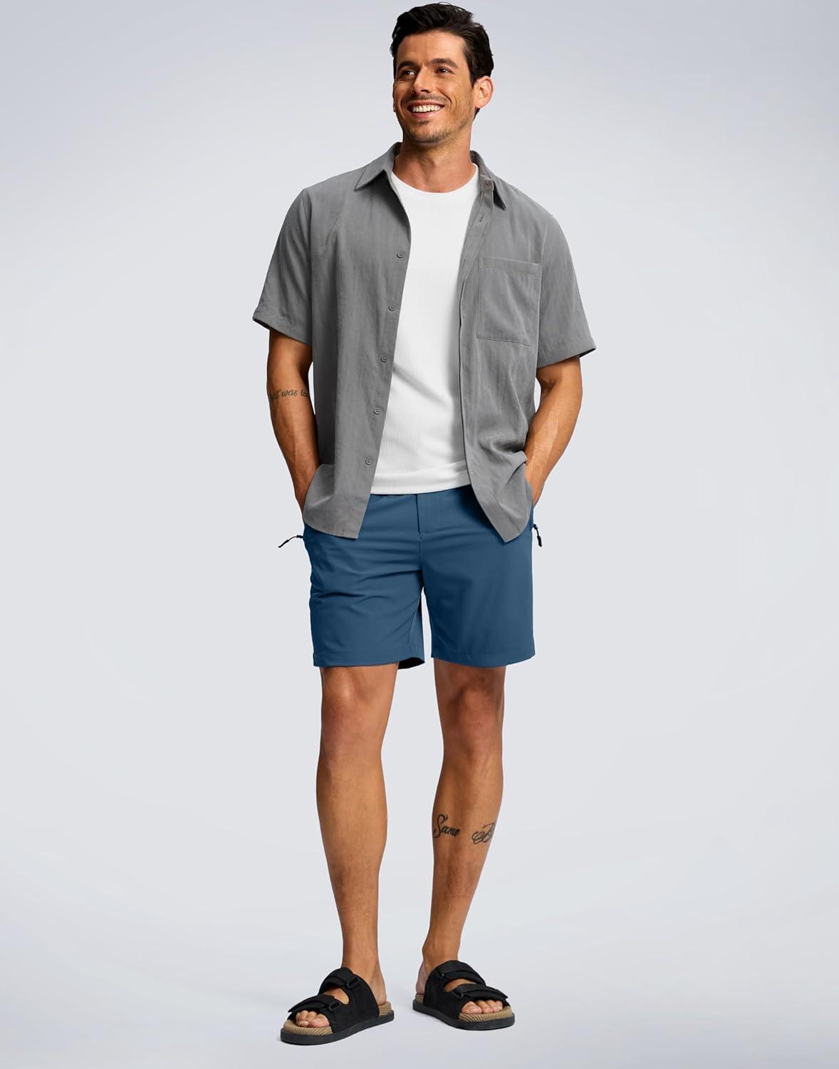 imageG Gradual Mens Shorts 7 5 9 Lightewight Casual Shorts for Men Hiking Golf Shorts with 3 Zipper PocketsTibetan Blue