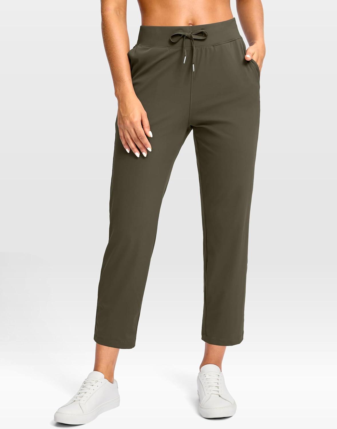 imageG Gradual Petite Pants for Women 2426 Ankle Pants 2 Pockets Stretchy 78 Sweatpants for Golf Travel Athletic CasualArmy Green