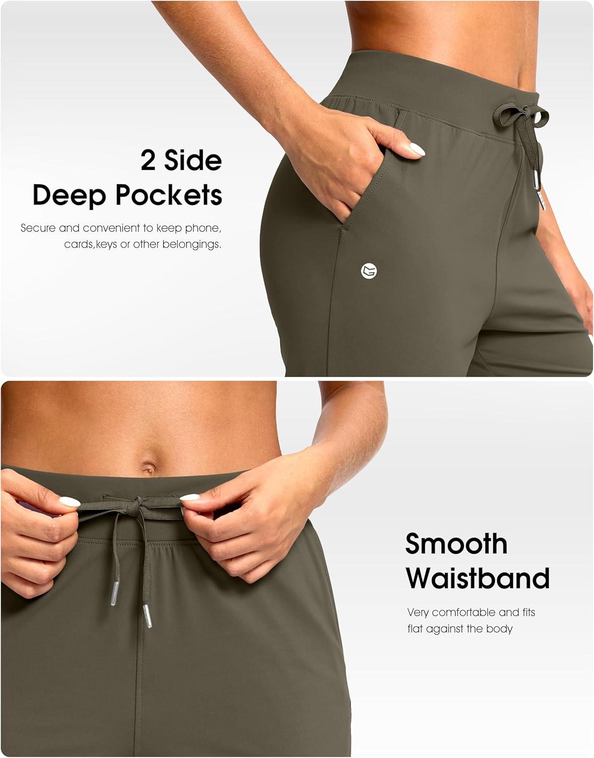 imageG Gradual Petite Pants for Women 2426 Ankle Pants 2 Pockets Stretchy 78 Sweatpants for Golf Travel Athletic CasualArmy Green