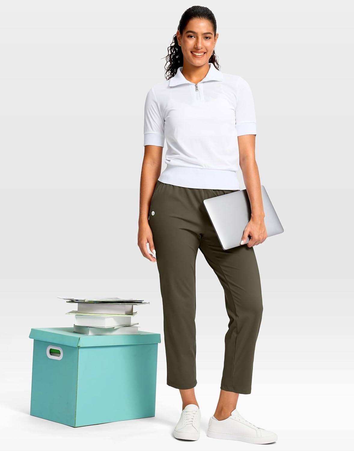 imageG Gradual Petite Pants for Women 2426 Ankle Pants 2 Pockets Stretchy 78 Sweatpants for Golf Travel Athletic CasualArmy Green