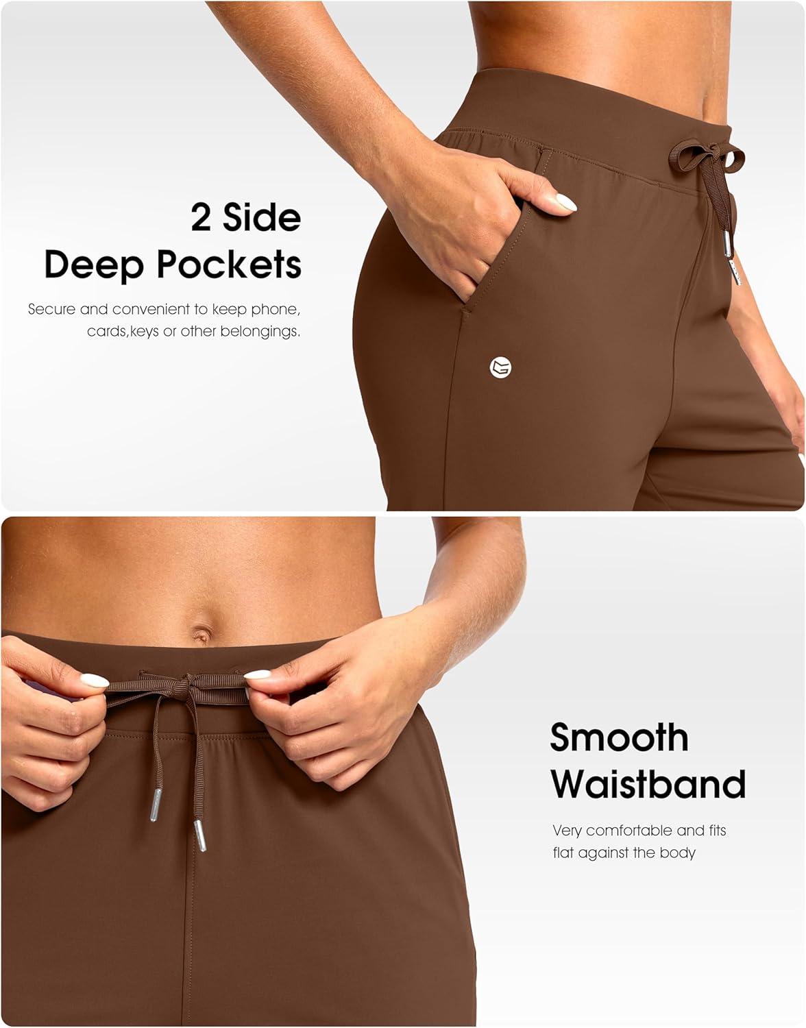 imageG Gradual Petite Pants for Women 2426 Ankle Pants 2 Pockets Stretchy 78 Sweatpants for Golf Travel Athletic CasualBrown