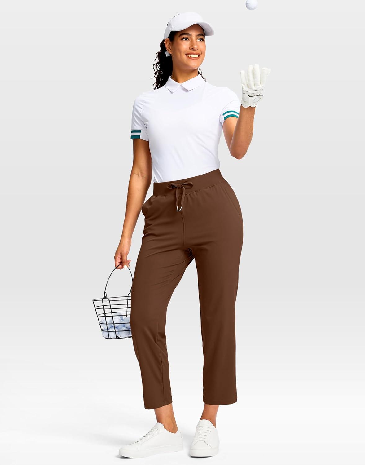 imageG Gradual Petite Pants for Women 2426 Ankle Pants 2 Pockets Stretchy 78 Sweatpants for Golf Travel Athletic CasualBrown