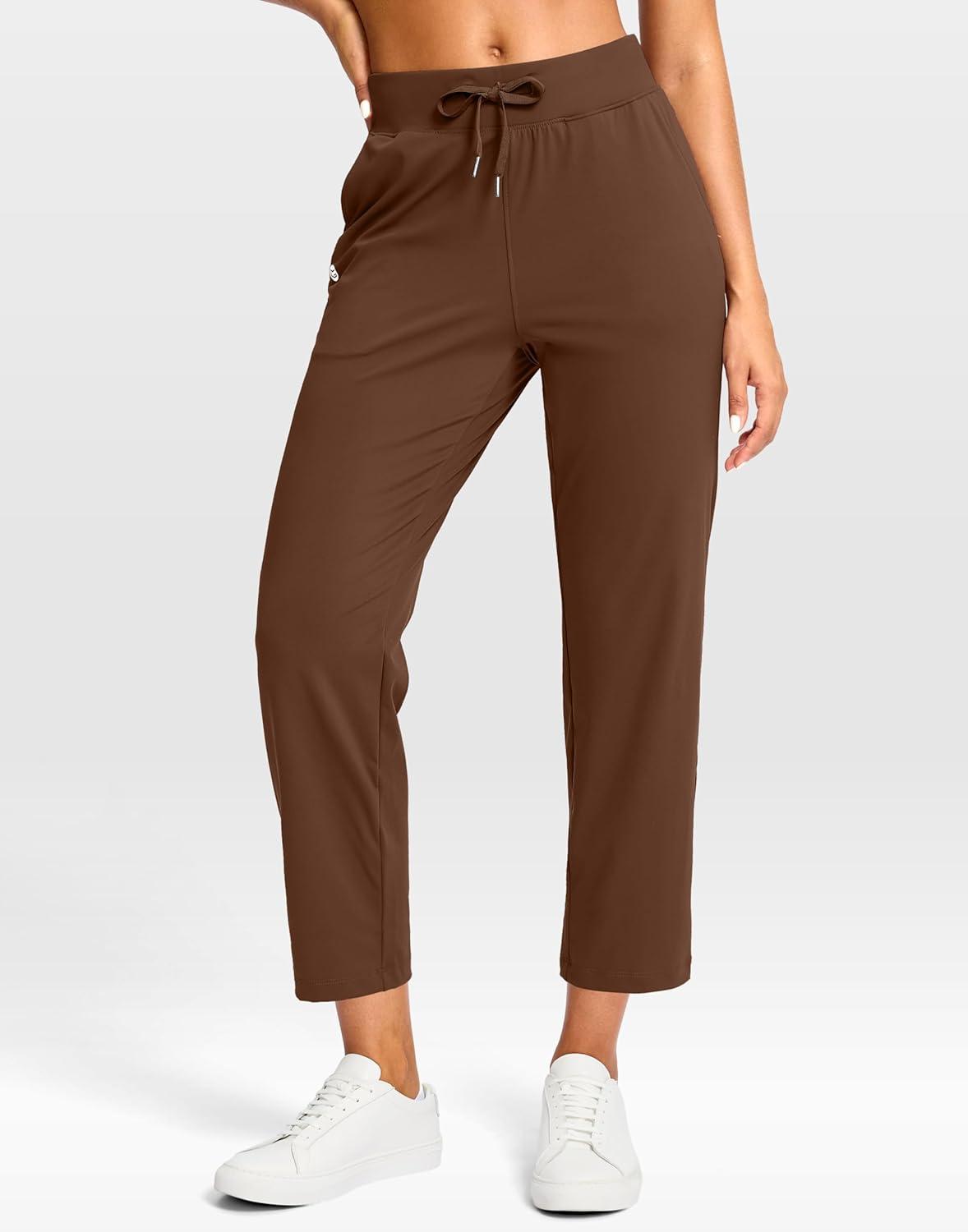 imageG Gradual Petite Pants for Women 2426 Ankle Pants 2 Pockets Stretchy 78 Sweatpants for Golf Travel Athletic CasualBrown