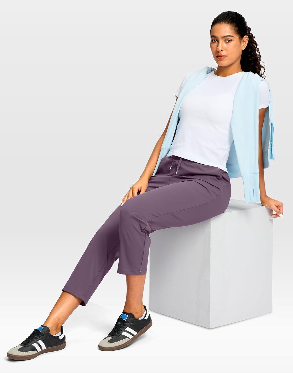 imageG Gradual Petite Pants for Women 2426 Ankle Pants 2 Pockets Stretchy 78 Sweatpants for Golf Travel Athletic CasualDark Purple