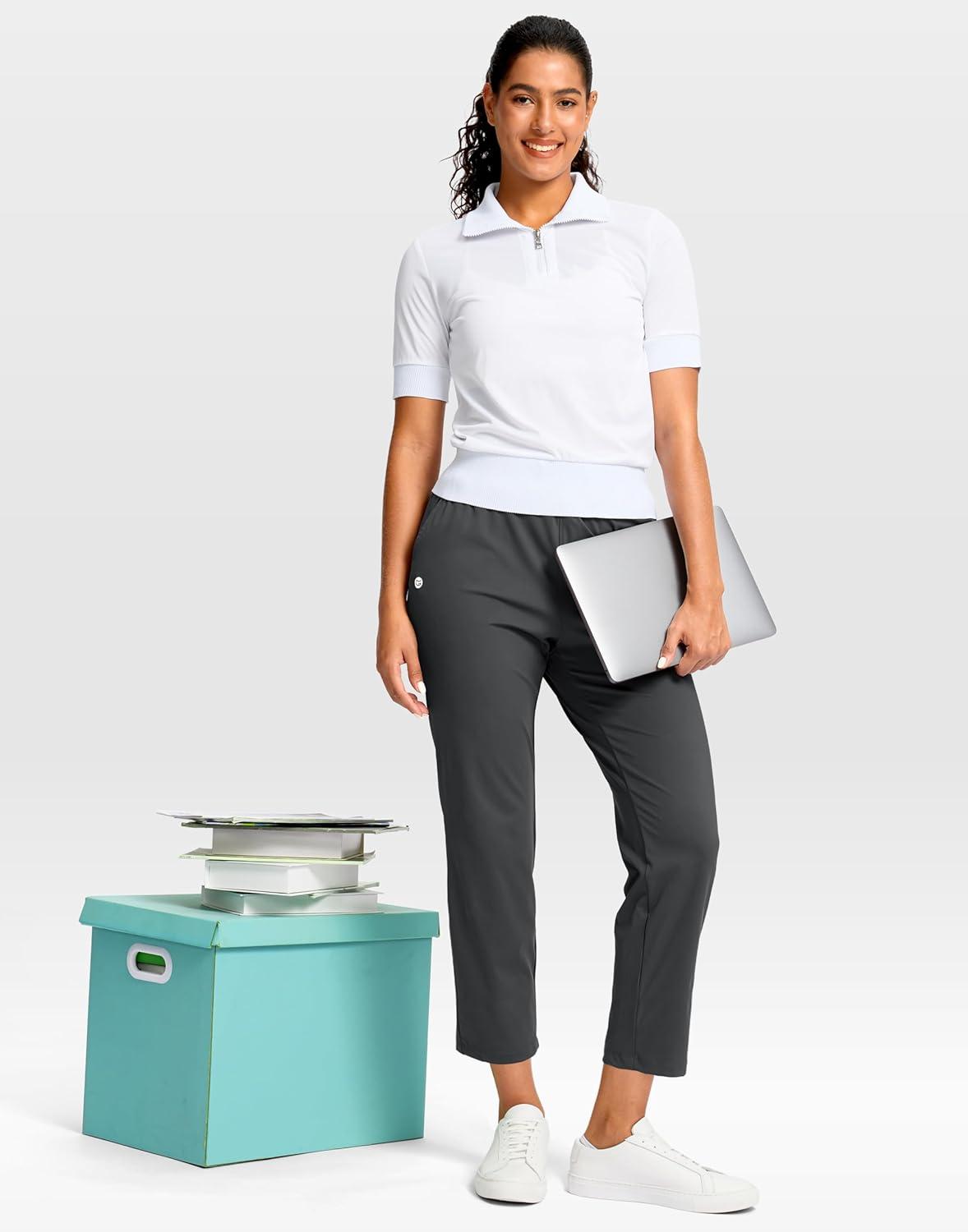 imageG Gradual Petite Pants for Women 2426 Ankle Pants 2 Pockets Stretchy 78 Sweatpants for Golf Travel Athletic CasualDeep Grey