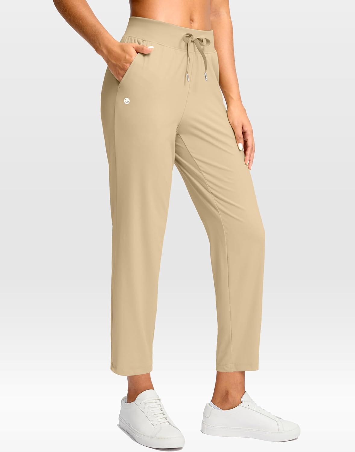 imageG Gradual Petite Pants for Women 2426 Ankle Pants 2 Pockets Stretchy 78 Sweatpants for Golf Travel Athletic CasualKhaki