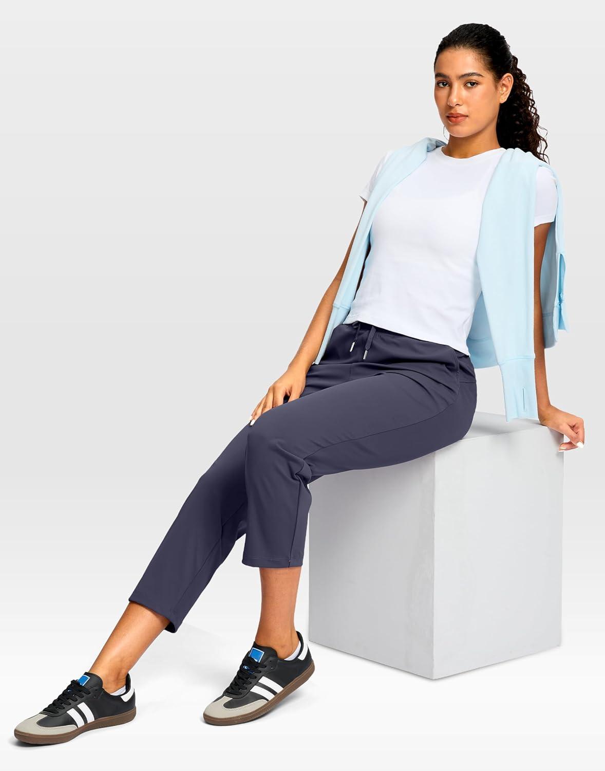 imageG Gradual Petite Pants for Women 2426 Ankle Pants 2 Pockets Stretchy 78 Sweatpants for Golf Travel Athletic CasualNavy