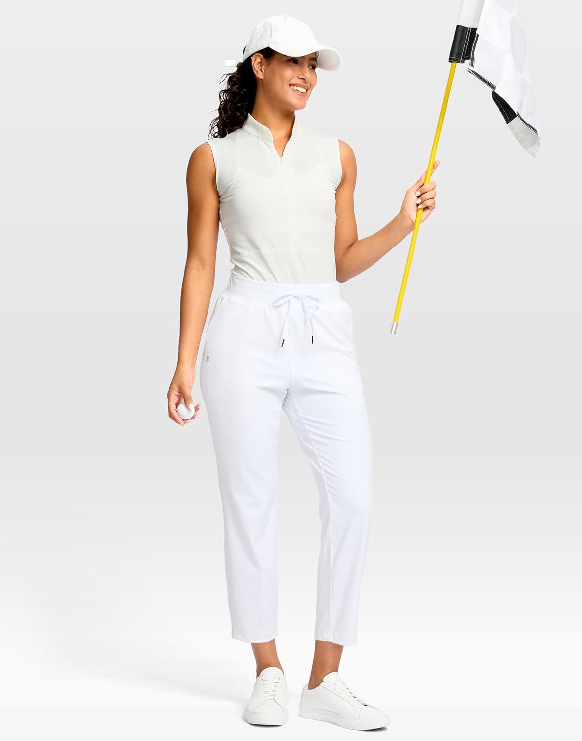 imageG Gradual Petite Pants for Women 2426 Ankle Pants 2 Pockets Stretchy 78 Sweatpants for Golf Travel Athletic CasualWhite