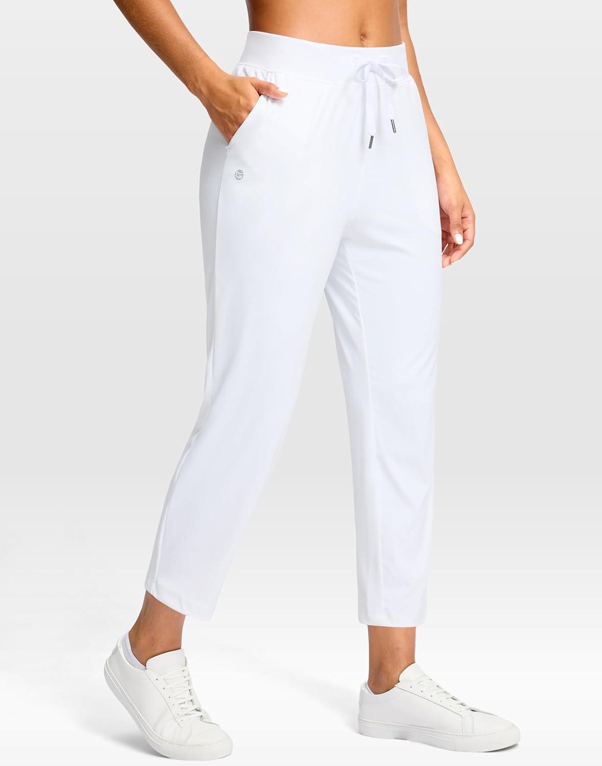 imageG Gradual Petite Pants for Women 2426 Ankle Pants 2 Pockets Stretchy 78 Sweatpants for Golf Travel Athletic CasualWhite