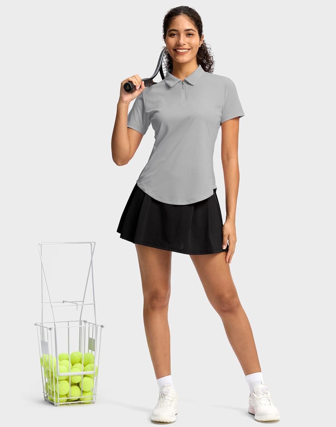 imageG Gradual Womens Golf Shirt Metal Zip Up Polo Short Sleeve Tennis Work Athletic Collared Top Quick Dry LightweightLight Grey