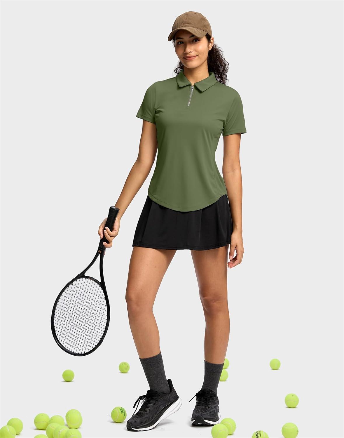 imageG Gradual Womens Golf Shirt Metal Zip Up Polo Short Sleeve Tennis Work Athletic Collared Top Quick Dry LightweightOlive