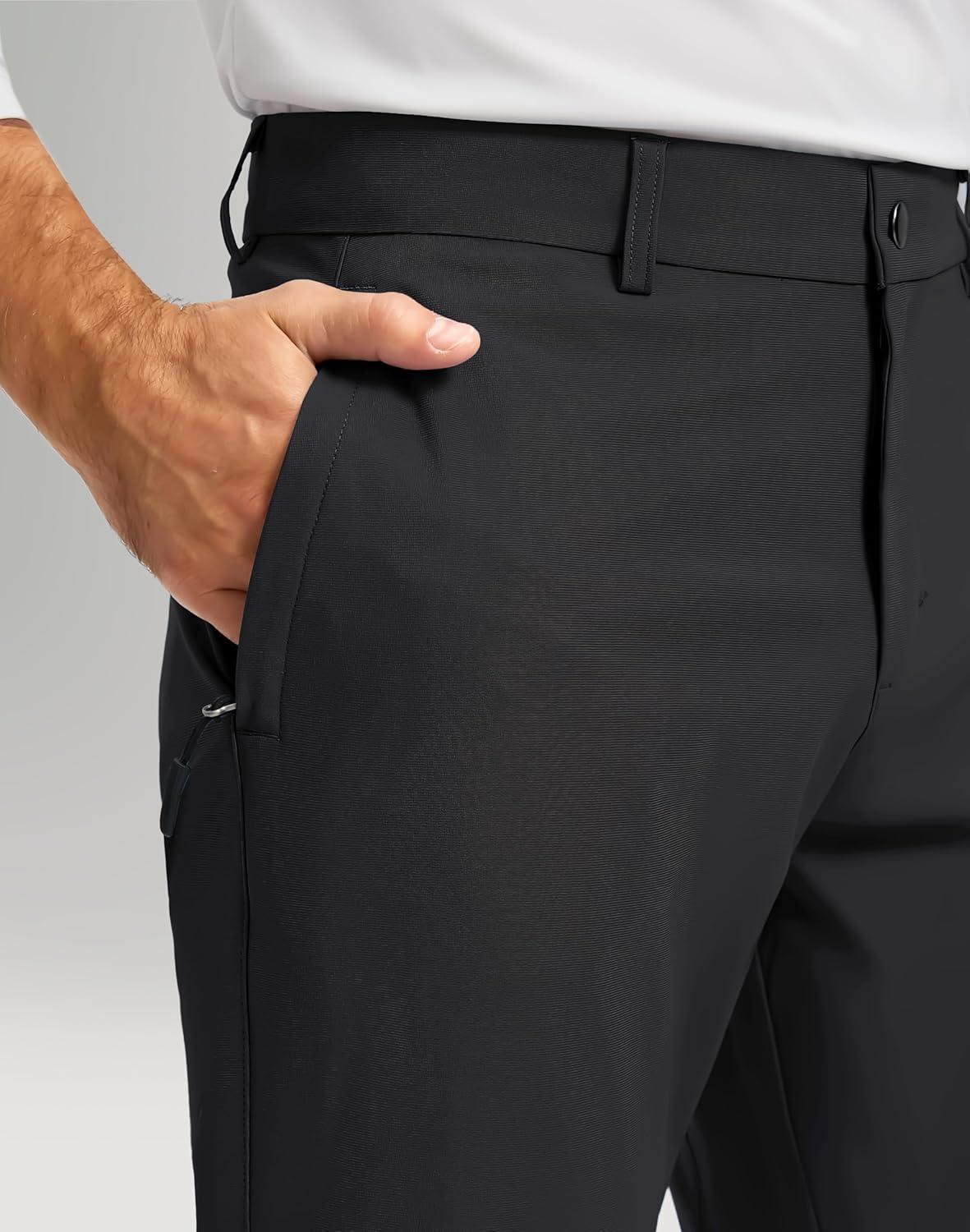 imageMens Golf Pants 303234 Slim Fit Stretch Lightweight Dress Pants for Men with Zipper Pockets Casual WorkBlackW34 L32