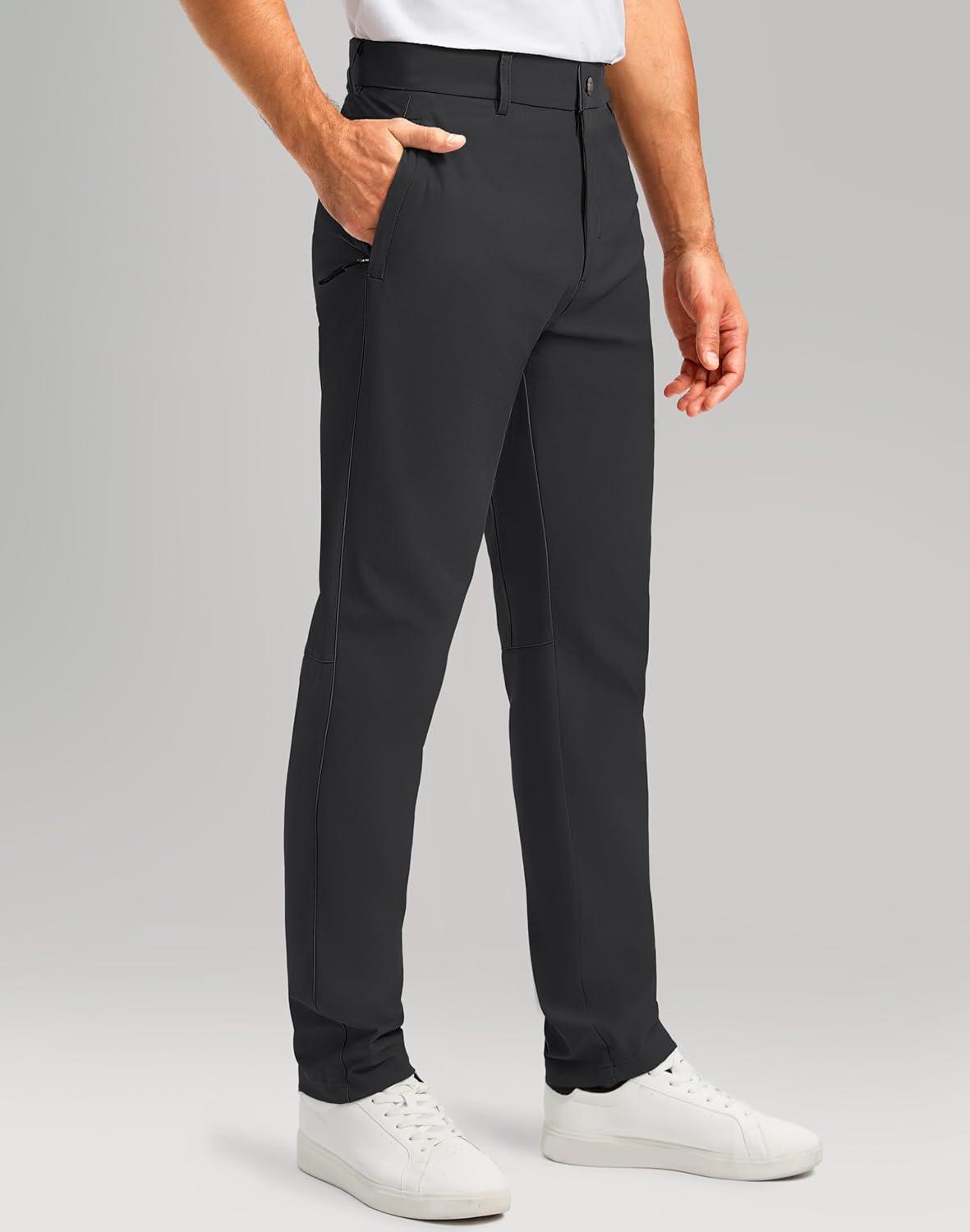 imageMens Golf Pants 303234 Slim Fit Stretch Lightweight Dress Pants for Men with Zipper Pockets Casual WorkBlackW34 L32