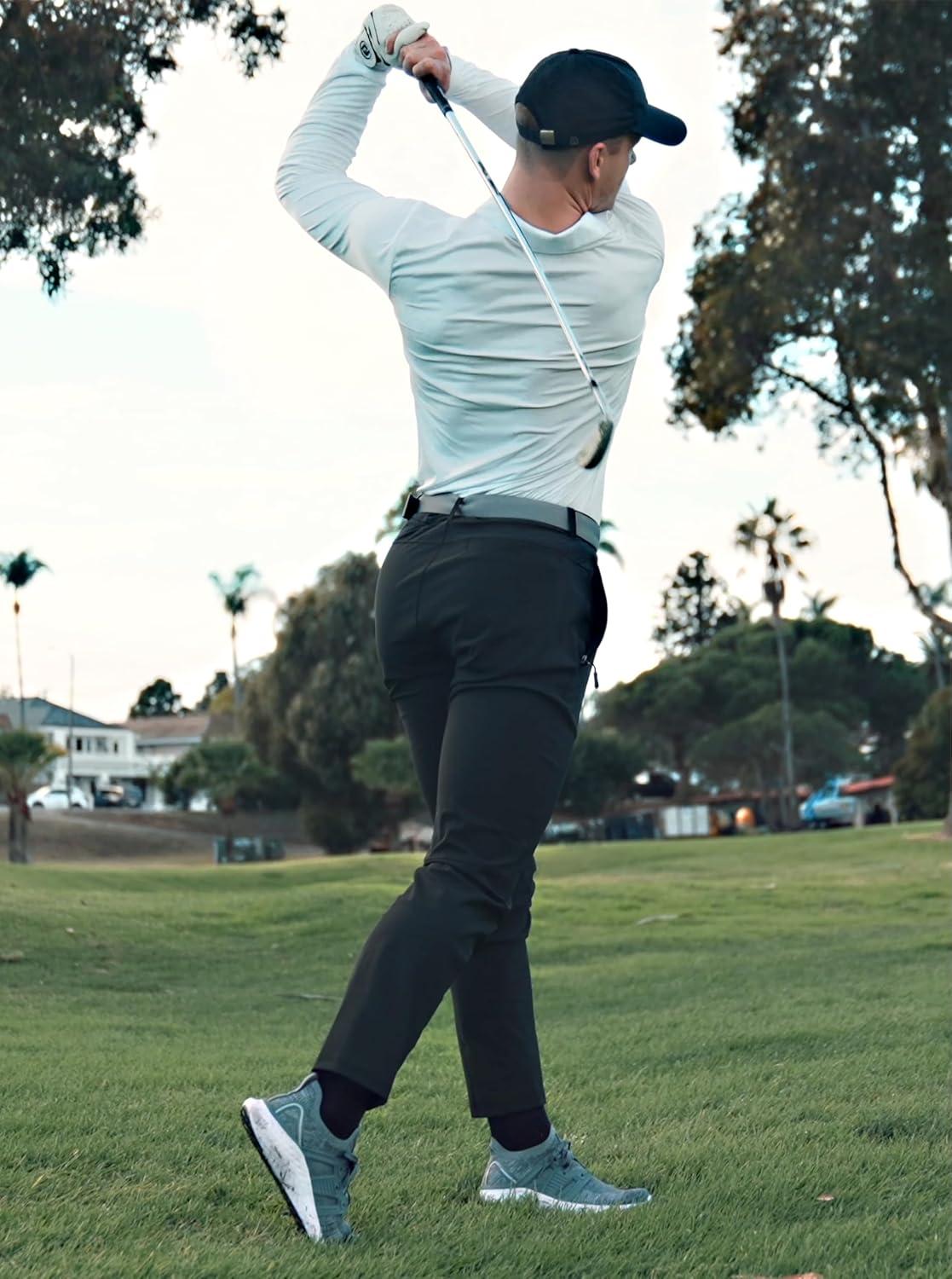 imageMens Golf Pants 303234 Slim Fit Stretch Lightweight Dress Pants for Men with Zipper Pockets Casual WorkBlackW34 L32