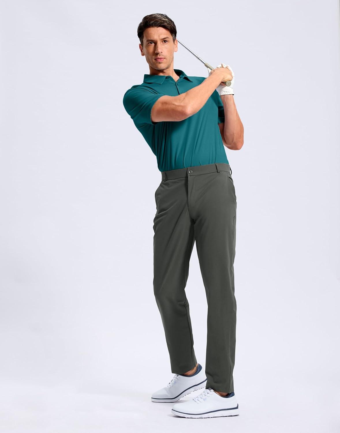 imageMens Golf Shirt Jacquard Short Sleeve Dry Fit Moisture Wicking Performance Athletic Casual Collared Polo Shirts for MenPeacock Green