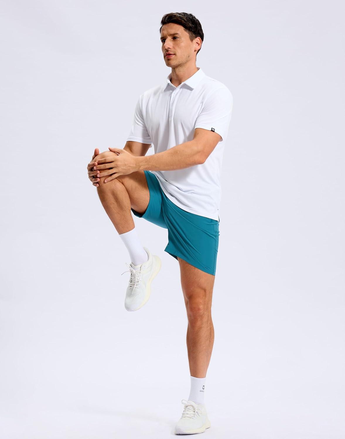 imageMens Golf Shirt Jacquard Short Sleeve Dry Fit Moisture Wicking Performance Athletic Casual Collared Polo Shirts for MenWhite