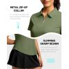 G Gradual Womens Golf Shirt Metal Zip Up Polo Short Sleeve Tennis Work Athletic Collared Top Quick Dry Lightweight(Olive)