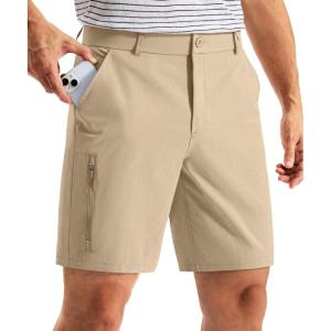 G Gradual Men’s Golf Dress Shorts 7 Inch Inseam Lightweight Quick Dry Chino Casual Work Shorts for Men with 4 Pockets(Khaki)