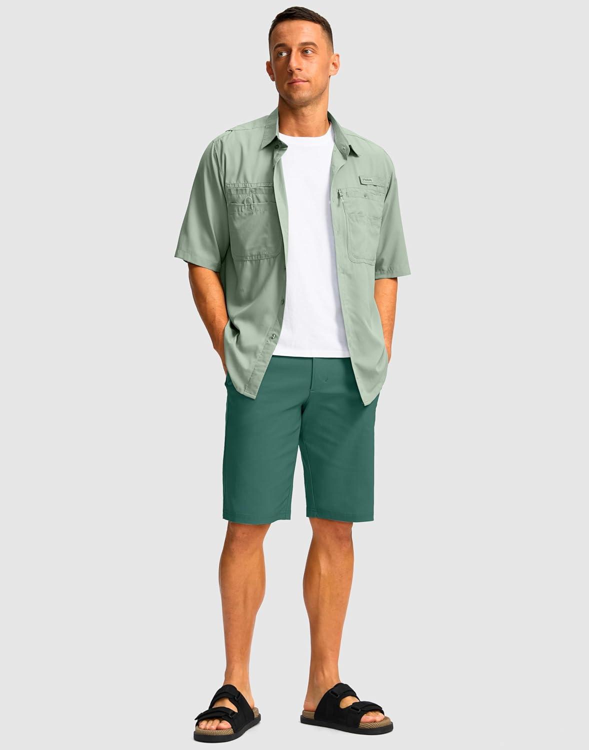 imageMens Golf Shorts with 5 Pockets 11 Inseam Stretch Quick Dry Casual Work Dress Shorts for MenSpruce Green