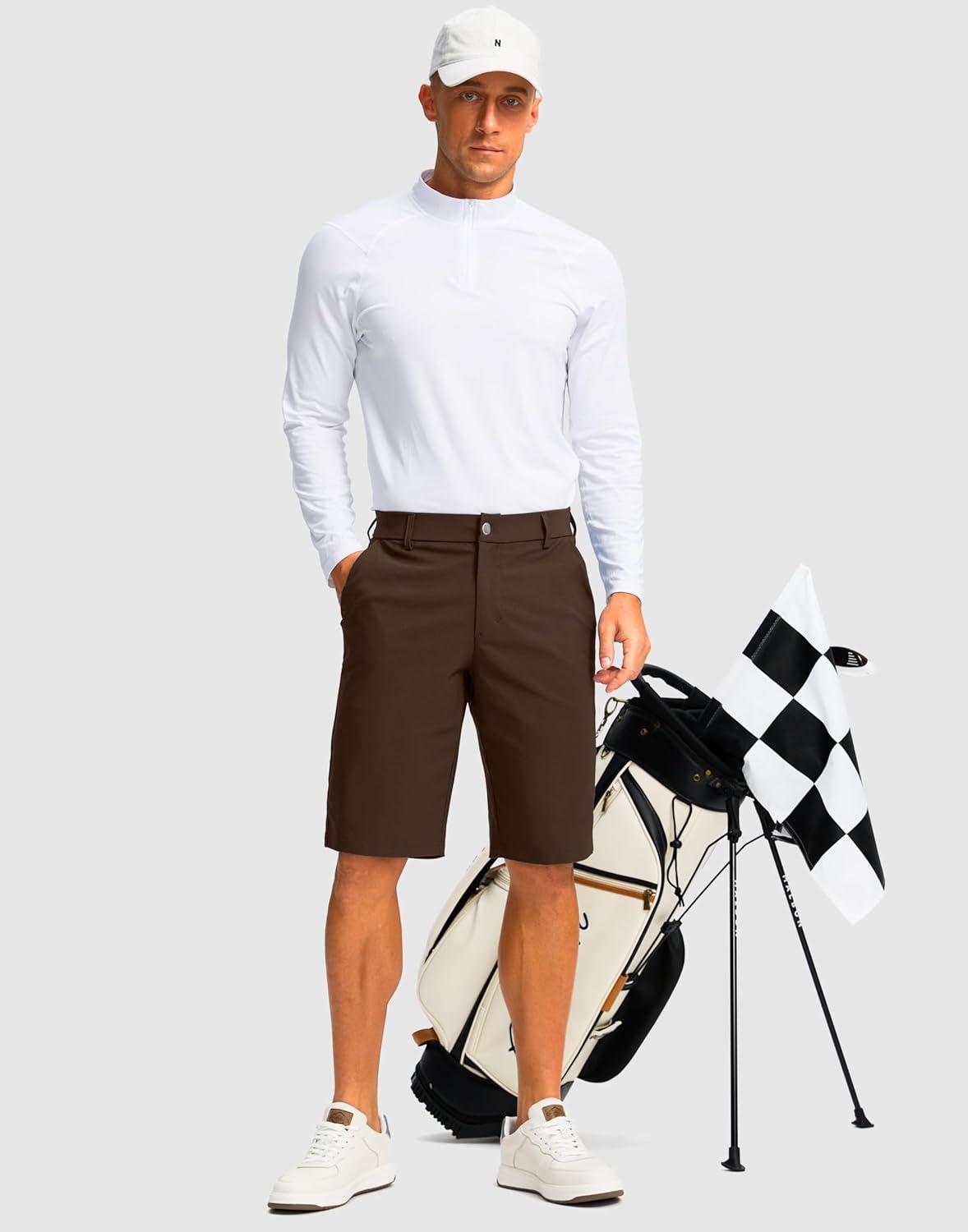 imageMens Golf Shorts with 5 Pockets 11 Inseam Stretch Quick Dry Casual Work Dress Shorts for MenTdark Brown